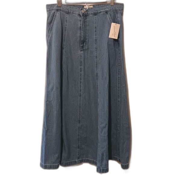 NWT Universal Thread Size 12 Denim Maxi Skirt A-line High-rise Medium Wash - Picture 2 of 14